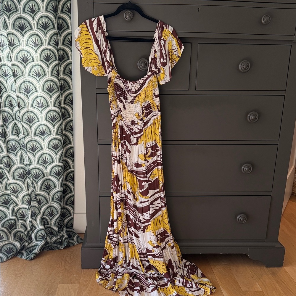 Anthropologie Yellow and Brown Maxi Dress